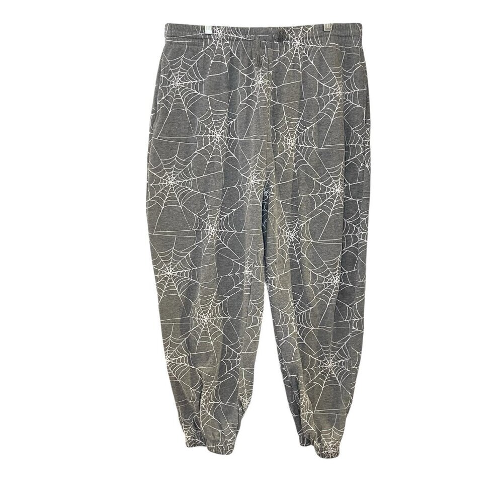 Womens M Gray Spider Web Halloween Joggers Sweat Pants Sweats Costume